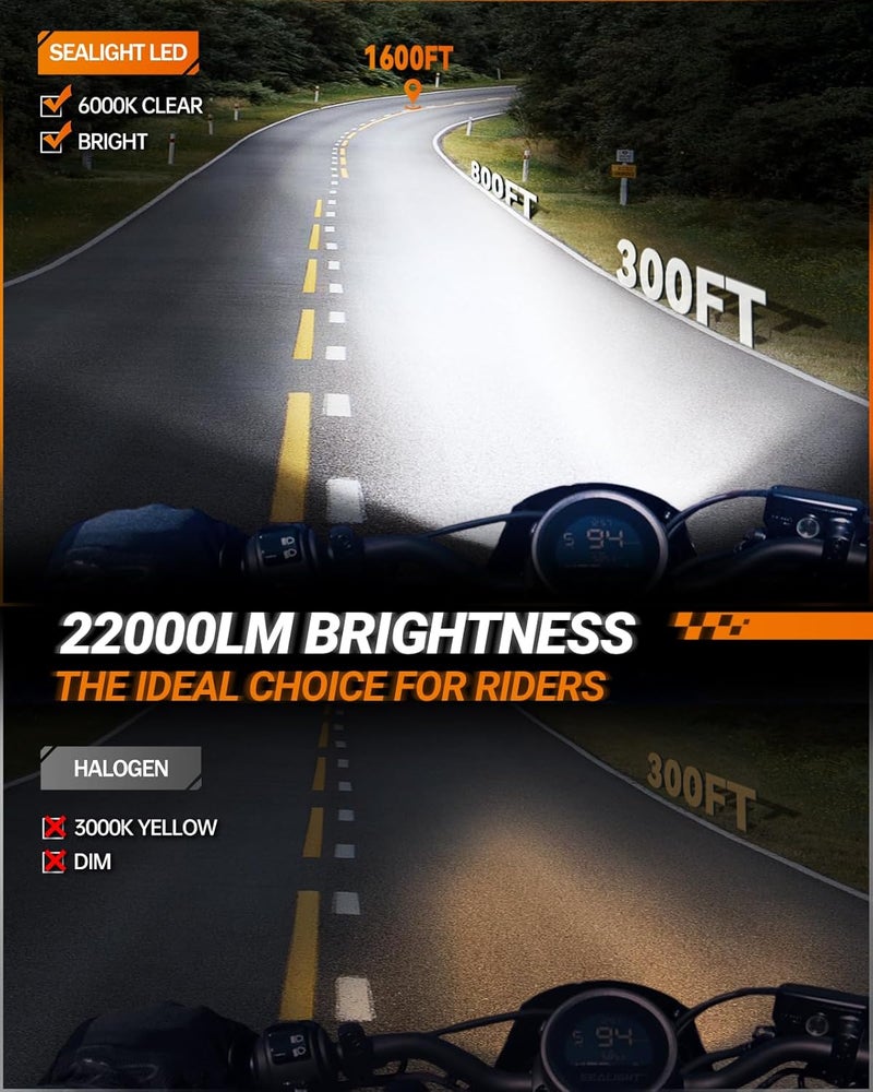 SEALIGHT مصابيح دراجة نارية H4 من ATV، تصميم لرياضة القوة ومصباح دراجة نارية، 22000LM H4/9003/HB2، مصباح دراجة نارية، توصيل وتشغيل أو مصابيح ضباب - عبوة واحدة - Image 2
